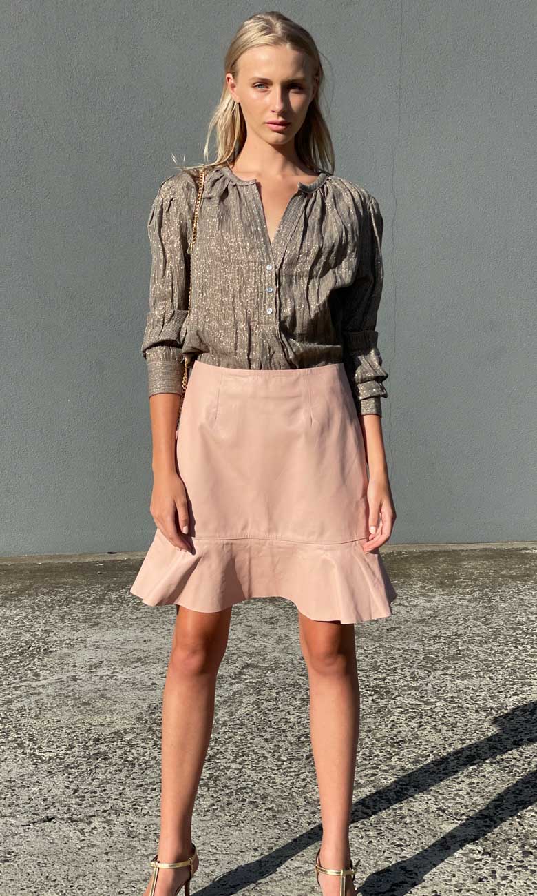 Hoss Leather Frill Edge Skirt -  Dusty Pink