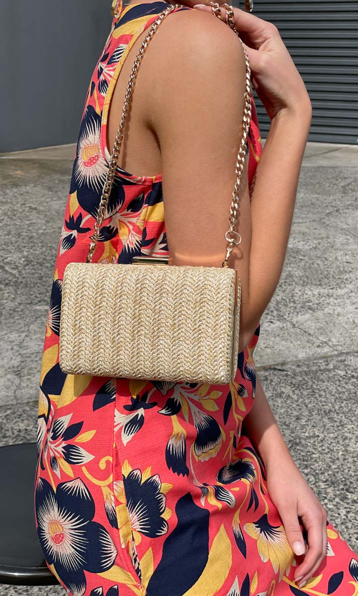 Hoss Raffia Gold Frame Handbag