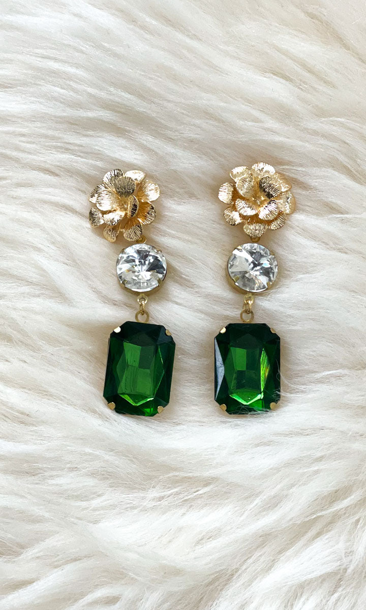 Fleur 2 Drop Earrings - Emerald Green
