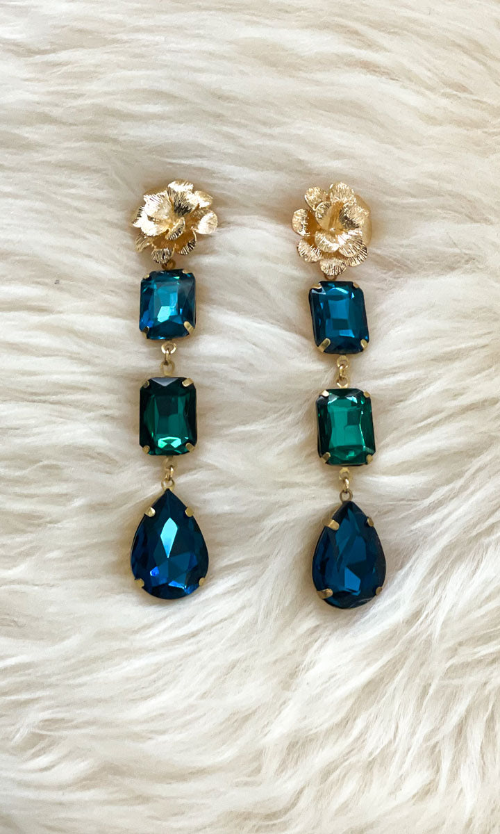 Fleur 3 Drop  Sapphire Earrings - Saphire/Emerald