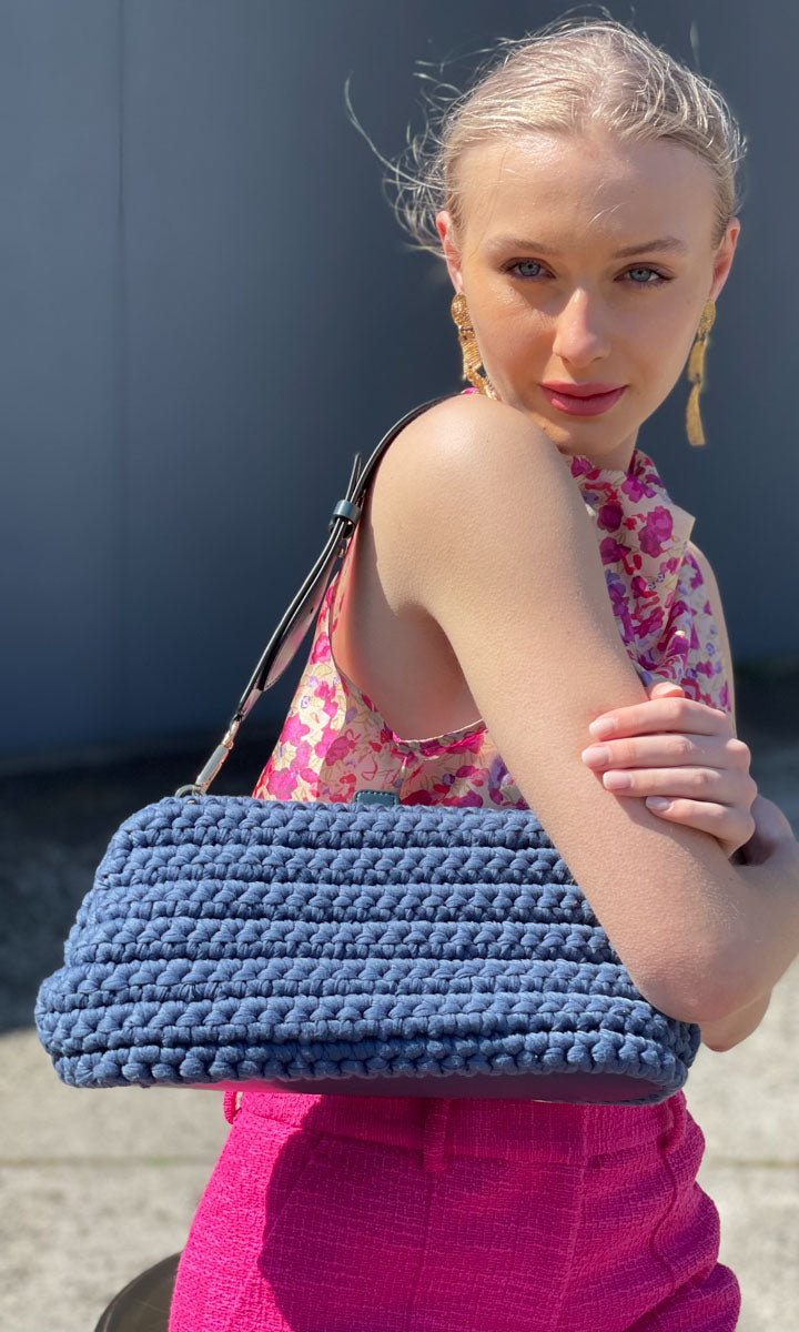Marella Crochet woven Blue Handbag